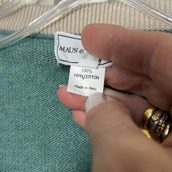 Maus & Hoffman Men's Teal 100% Pima Cotton V-Neck Sweater Size XL - Picture 6 of 8